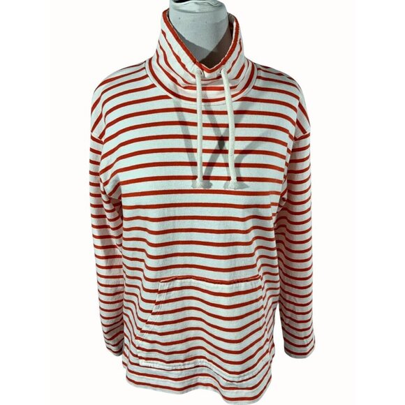 J Crew Womens Red White Striped Mock Neck Pullove Top Kangaroo Pocket Small - Picture 1 of 8